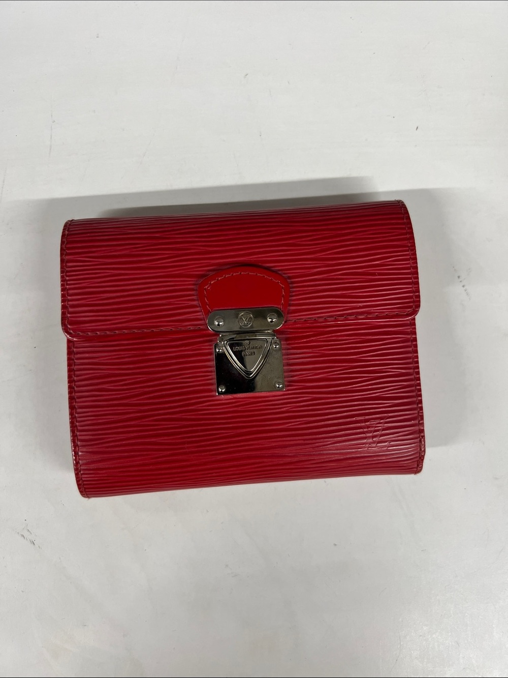 Louis Vuitton Red Epi Leather Wallet with Silver-Tone Lock
